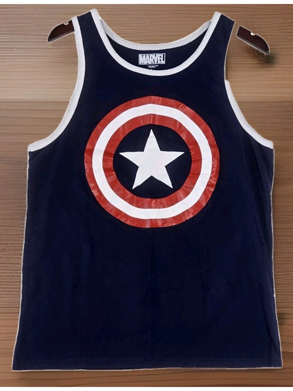 Marvel Captain America Tank Top Size Large 100% Cotton Navy Blue w Shield